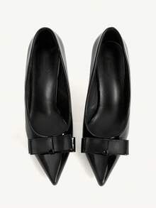 CUCCOO CHICEST Women's Elegant Bowknot Decor Pointed Toe Glossy Pumps, Suitable For Work And Commute Valentine's Day Elegant Shoes Wedding Shoes Summer Shoes Bride Shoes - Black - View 5