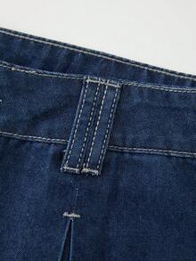 GlowEve Women's Pleated Wide Leg Loose Casual Denim Pants - Blue - View 3