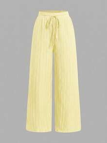 Set Of 3 High-Waisted Loose Straight-Leg Trousers With Drawstring And Pockets, Solid Color And Versatile, Suitable For Spring/Summer - Bronze - View 6