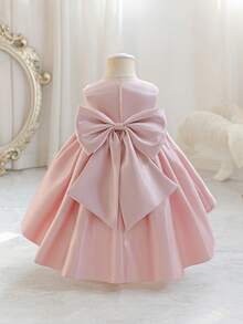 Glamorique Kids 女婴婚礼花童礼服，粉色缎面长裙，带大蝴蝶结拖尾，女婴生日派对礼服，高端舞台表演宴会礼服，度假公主裙，适合所有季节 - 粉色 - 查看 5