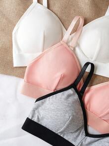 3pcs Girls' Basic Bras, Minimalist Daily Wear, 3 Colors - Multicolor - View 3