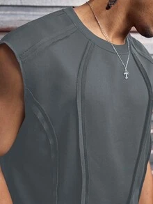 AXEPEAK Tank Top Polos Kasual Pria, Serbaguna untuk Musim Panas - Grey - View 4
