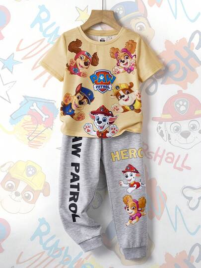 SHEIN | PAW Patrol 男童休闲圆领短袖T恤和裤子套装（2件套）