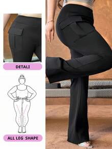 REIGN AVE Elastic Fitted Side Pocket Flared Leg Ankle Length Pants, Black, All Season - Black - View 11