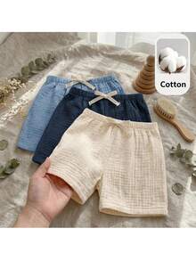 Loomiva 3pcs Baby Boy Elastic Waist Pants Set With Decorative Ribbon, Comfortable & Versatile - Multicolor - View 8