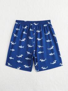 SHEIN 男童鲨鱼印花泳裤，适合海滩穿着 - 藍色 - 查看 2