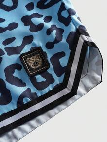 ROMWE MEN Prep Men's Drawstring Waist Leopard Print Loose Casual Shorts - Multicolor - View 3