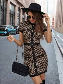 Editum 女士新款优雅圆领收腰修身通勤连衣裙 - 彩色 - 查看 4