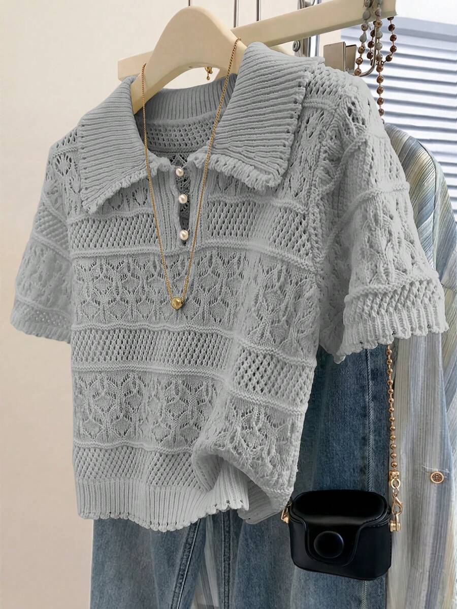GlowEve New Arrival European And American Fashion Mixed Color Knit Sweater Top - Light Grey - View 1