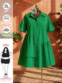 SHEIN CURVE+ Plus Size Women's Emerald Green Ruffle Hem Dress,Summer Smart Casual Vacation Beach Wear,Bohemian Vintage Style St. Patrick's Day Outing Outfit - Green - View 2