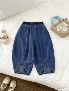 LMoss Kids Young Girl Loose Fit Jeans With Pockets - Dark Wash - View 5