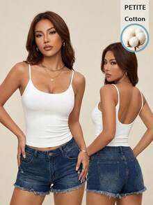 SHEIN BASICS Women's 95% Cotton Camisole, Versatile All-Match Undershirt Suitable For Spring & Summer,Summer Top - White - View 1