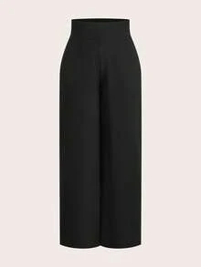 SHEIN PETITE Quần ống đứng dệt kim kiểu dáng thanh lịch, thoải mái dành cho phụ nữ nhỏ nhắn, thích hợp cho mùa xuân và mùa hè. - màu đen - Xem 6