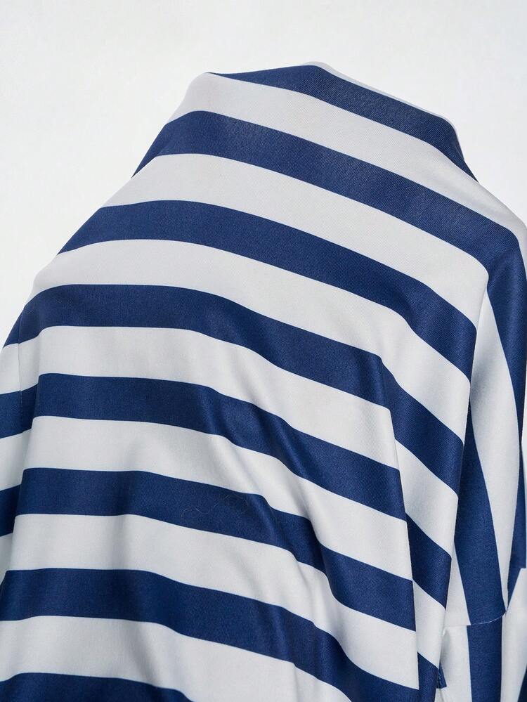 Plus Size Women's Summer Casual Vacation Country Striped Print Pocket Round Neck Short Sleeve Casual Dress,Summer Outfits For Women ,Vacation Outfits Women ,Holiday Outfits For Women,Going Out Outfits,2026 New Clothes,Simple And Fashionable For Everyday Wear,Suitable For Summer, Vacation, Daily Wear, Festival Outfits For Women,Country Concert Outfit,Beach Outfits For Women,Flowy Dress
