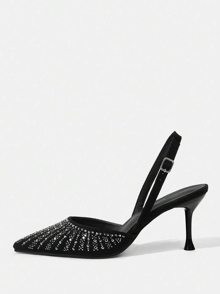 CUCCOO TILAWA Pointed Toe High Heel Closed Toe Full Rhinestone Lady Backless Sandals, Sexy For Evening Wear Spring Shoes Spring Break Easter Prom Heels For Christmas