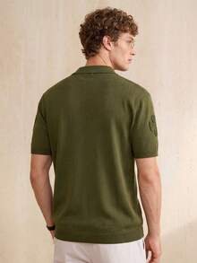 Manfinity CityGents Men's Casual Button-Up Short Sleeve Knit Top Men's Polo Shirt Men's Button Up Shirt - Army Green - View 2