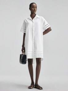 Ontre 女士白色蕾丝拼接连衣裙，优雅婚礼宾客之选，简约浪漫法式风情，都市奢华时尚商务休闲办公装，低调奢华气质，高端夏季服饰，女士复活节连衣裙，女士优雅复活节派对连衣裙，女士婚礼宾客连衣裙 - 白色 - 查看 5