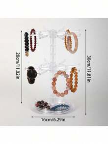 1pc Adjustable 2-Tier Rotating Key Holder Display Stand, Multifunctional Plastic Desktop Organizer Rack For Storing Keychains, Badges, Jewelry, Necklaces, Bracelets And Accessories - Multipurpose Collection And Prize Rack, Ideal For Valentine's Day, Sun Protection, Travel And Back To School - Clear - View 10