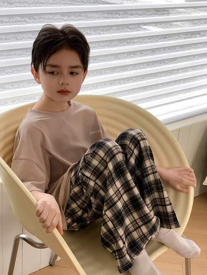 Dazy Kids Tween Boy Plaid Short Sleeve Top And Pants Pajama Set Summer
