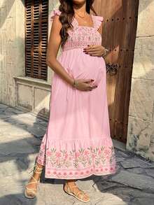 Lyckli Vestido casual de maternidad con estampado floral sin mangas - Rosa Pálido - Ver 5