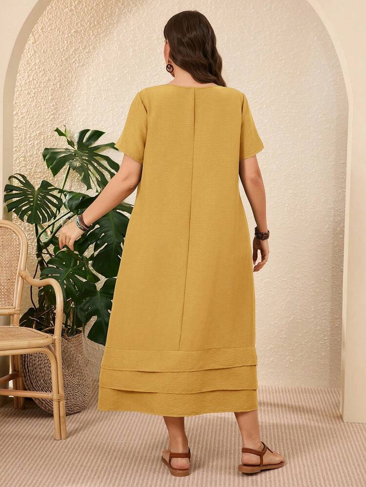 Plus Size Solid Color Short Sleeve Casual Vacation Dress Spring Outfits For Women Vacation Country Sage Green