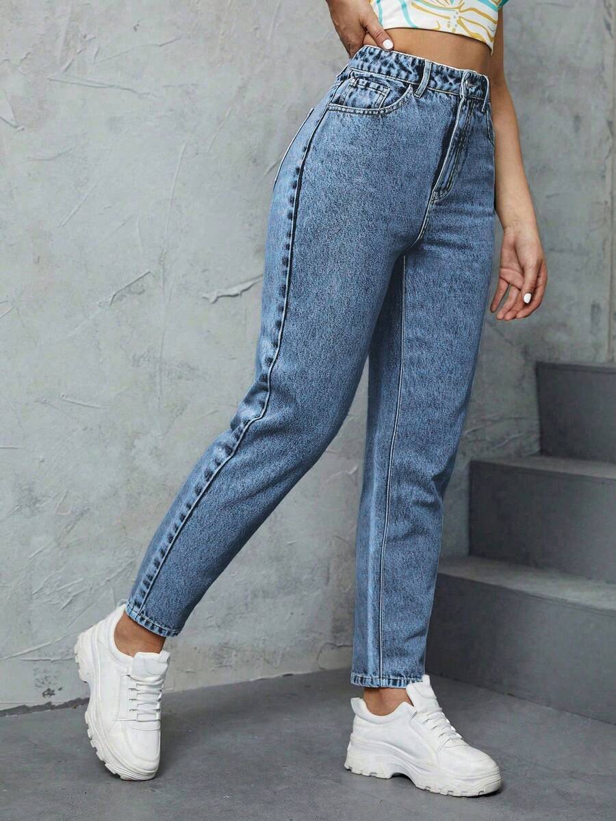 SHEIN ICON Jeans skinny délavé décontracté pour femmes - Jean clair - Voir 1