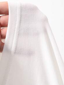 FRIFUL Solid Color Patchwork Sheer Polka Dot Mesh Fabric Loose Casual Versatile T-Shirt - White - View 6