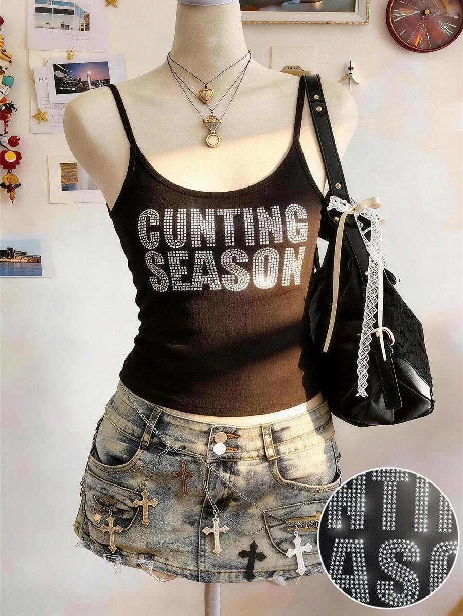 Lalippa 闪亮水钻字母设计简约时尚礼物，送给她 - 黑色 - 查看 1