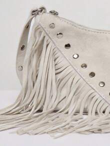 MUSERA Studded Fringed Tassle Faux Leather Handbag For Going Out Daily Spring Holiday Accessory,Rivets, Retro, Vintage, Bohemian Style, Fashionable, Personalized, Simple, Versatile, Street, For Daily, Music Festival - Beige - View 3