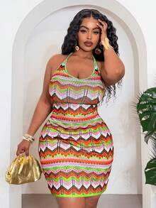 Slaydiva 2026春夏优雅通勤休闲装，生日派对、毕业典礼、学生装、日常出行、百搭基础款、休闲度假、邮轮旅行、海滩、日光浴、爆款、商务休闲、简约休闲度假外出女式糖果钩针露背吊带迷你连衣裙，无袖露背条纹针织修身短裙，夏季海滩风情 - 彩色 - 查看 8
