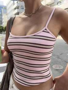 EMERY ROSE 女士简约纯色条纹圆领修身吊带背心，夏季 - 彩色 - 查看 2