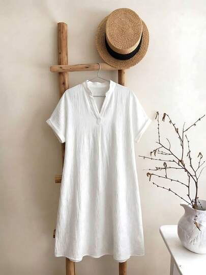 SHEIN Frenchy فستان خط عنق مفتوح اكمام جناح الخفاش مقاس كبير