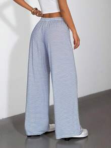 SHEIN PETITE Women's Casual Wide Leg Pants, Versatile All-Match Style Suitable For Spring And Summer - Black and White - View 2