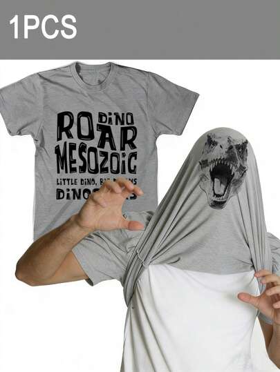 SHEIN Áo thun ngắn tay cổ tròn họa tiết chữ tối giản dành cho thiếu niên nam, thích hợp cho mùa thu/đông. Họa tiết khủng long, người cưỡi khủng long, áo thun đồ họa dành cho thiếu niên nam, thích hợp cho mùa xuân/hè, mặc hàng ngày, thể thao, đi chơi, đi học, dự tiệc, lễ hội, chụp ảnh.