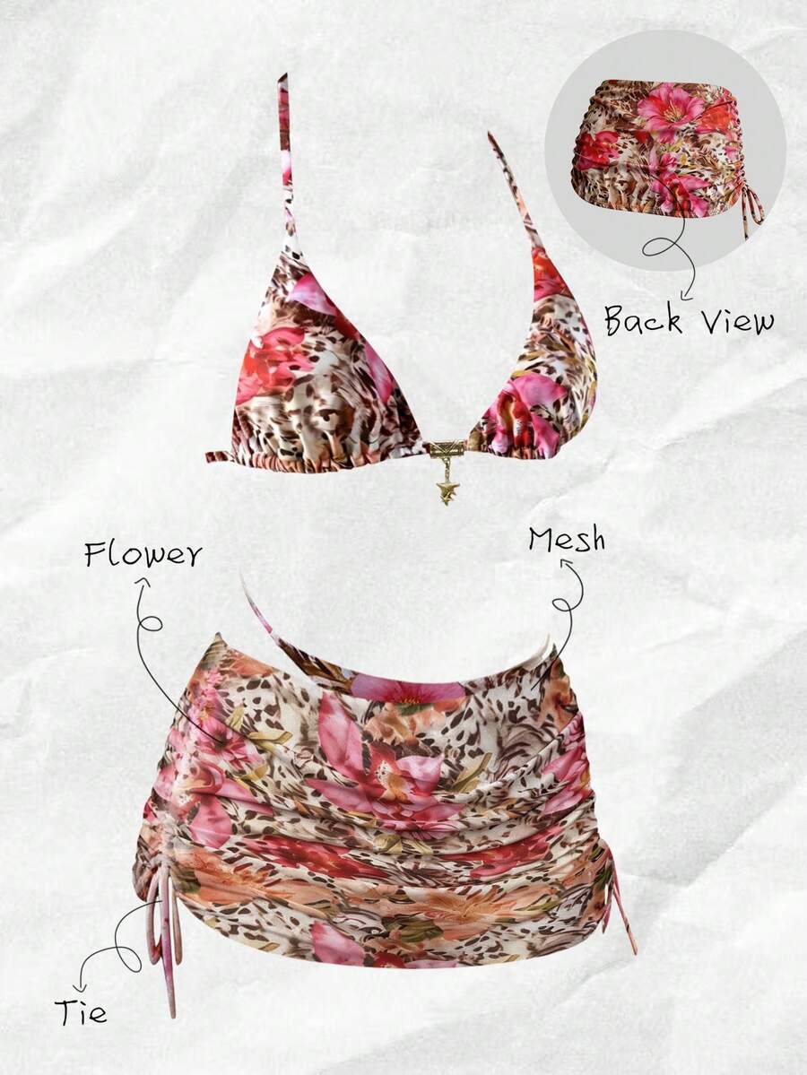 Elavelle Women's Random Print Drawstring Ruched Swimsuit Cover-Up, Spring/Summer - Multicolor - View 1