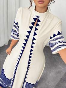 Vestido de 2 en 1 con estampado geométrico bohemio y lazo para mujer de talla grande - Albaricoque 2 - Ver 3