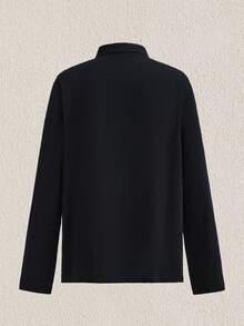 Mercer Haus 男士黑色純色 Polo 領長袖亞麻寬鬆版型 Polo 衫，鈕扣設計，春/秋季，高爾夫球衫，舒適休閒，可疊穿，日常穿著，送給男友、丈夫、父親的禮物 - 黑色 - 查看 6