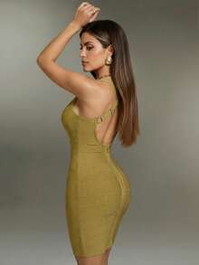 Nuvra Elegant Metallic Bandage Spaghetti Strap Women's Mini Dress For Party - Multicolor - View 2