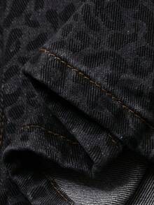 Dazy Plus Plus Size Women Leopard Print Flare Leg Jeans, Fashionable Street Style, Spring/Autumn - Dark Grey - View 4