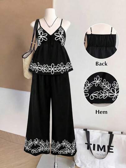 GlowEve CURVE Plus Size Women Holiday Floral Print Camisole And Pants 2 Pieces Set