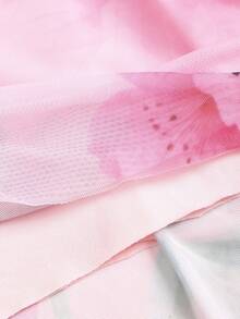 Sweetra 甜美法式风情假日吊带设计夏季华丽网纱印花修身喇叭下摆深V领长裙 - 粉色 - 查看 6