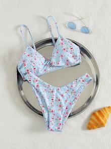 Swim Mod Women's Summer Beach Vacation Ditsy Floral Twist Front Bikini Set - Multicolor - View 5
