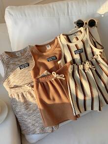 SHEIN Bộ 6 món đồ chơi mùa hè cho bé trai, áo ba lỗ và quần short kẻ sọc, 3 bộ trang phục cơ bản, bộ áo ba lỗ, bộ đồ đi chơi ngày lễ cho bé trai, trang phục mùa hè, bộ đồ cho bé trai. - Nhiều màu - Xem 3