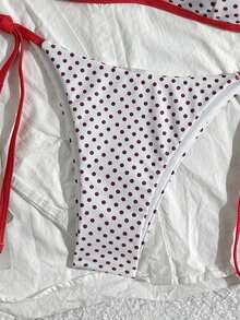 Swim Mod Conjunto de bikini de 2 piezas con parte superior de halter y Bottom con lazos laterales con estampado de lunares para mujer, paquete de bikini de playa de verano, conjunto de bikinis de lunares blancos para mujer - Multicolor - Ver 5