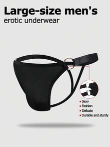 SHEIN DrisQ 大码男士纯色O型环连接性感丁字裤 - 黑色 - 查看 1