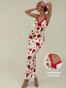 Aloruh Damen Spitze Patchwork Slim-Fit Elegantes Langkleid - Verschiedenfarbig - Übersicht 9