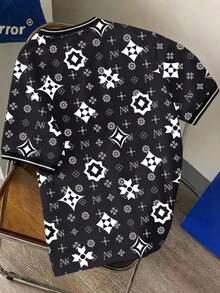 Manfinity Joysei Standard Size Men's Flat Knit Crew Neck All-Over Print Short Sleeve T-Shirt - Black - View 2