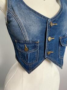 Elamini Women's Single-Breasted Casual Versatile Daily Wear Denim Jacket - Blue - View 3