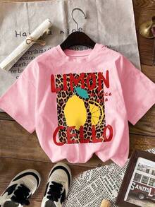 DrmWander 女士印花T恤，休闲街头风短袖T恤，可爱夏季上衣 - 粉色 - 查看 5