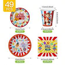 马戏团可爱猴子一次性餐盘、餐巾纸和杯子套装，可供 8 位客人使用。这款一次性派对套装（包括餐盘、餐巾纸和杯子）非常适合生日派对、婚礼和家庭野餐。 - 查看 6